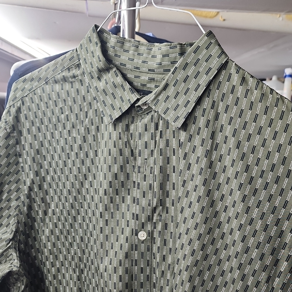 Alfani Olive and Black Patterned Button Down Shirt
